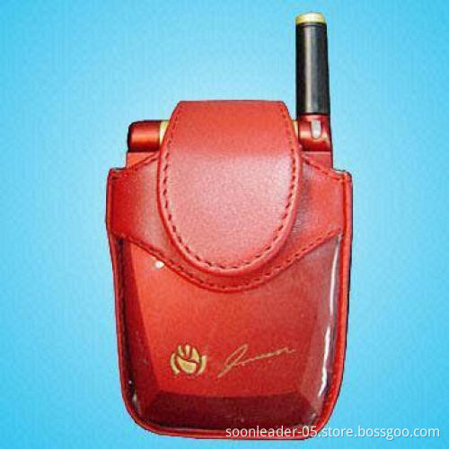 Red Mobile Phone Pouch Made of Cowhide and PVC, Especially for Small-sized Models